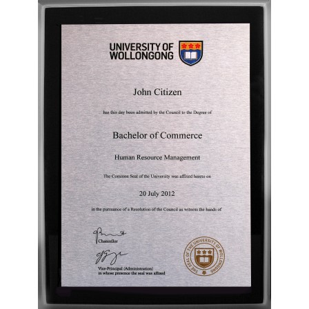 A4 UOW Black Silver Plaque
